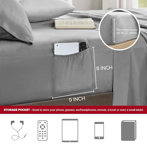 Comfort Spaces Twin XL Comforter Sets with Sheets - Bed in a Bag 6 Pieces Teen Bedding Sets, Red and Grey Stripes Bedding Twin XL, College Twin XL Bed Set with 2 Side Pockets Bedroom Organizer Comfort Spaces
