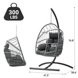 YITAHOME Hanging Egg Chair, Outdoor Patio Wicker Hammock Egg Chair Indoor with Cushion, Rattan Swing Chair 300lbs for Balcony, Garden Bedroom, Gray with Stand YITAHOME