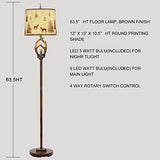 Scenekoy Rustic Farmhouse Antlers Floor Lamp with Nightlight Brown Finish Round Shade Lamps for Living Room Bedroom Office Study House Scenekoy