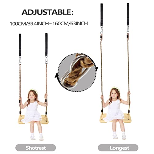 Outdoor Swing, KINSPORY Swing Set for Backyard, Adjustable Nylon Rope with Hanging Tree Straps Kit, Wooden Swing Seat for Indoor Outdoor Porch Patio Garden Playgroud Swing Set Accessories KINSPORY