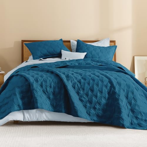 Litanika King Size Quilt Bedding Set - Teal Lightweight Comforter Bedspreads & Coverlets Turquoise - Bedding Cover Bed Decor All Season - 3 Pieces (1 Quilt, 2 Pillowcases)