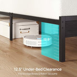 Rolanstar Queen Bed Frame with LED Lights and Charging Station, Wood Storage Headboard and Under Bed Storage, Metal Platform, Noise Free, No Box Spring Needed, Balck Oak Rolanstar