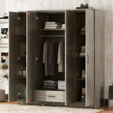 BIADNBZ Wardrobe Closet with Drawer, Hanging Rail and 4 Doors, Wooden Storage Clothes Cabinet w/Shelves for Bedroom Guest Room, 59.2" L x 19.2" W x 67.9" H, Gray BIADNBZ