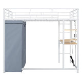 Harper & Bright Designs Loft Bed Full Size with Desk, LED Lights,Charging Station, Full Metal Loft Bed Frame with Wardrobe & Storage Shelve, 12.4" H Safety Guardrail, No Box Spring Needed,White Harper & Bright Designs