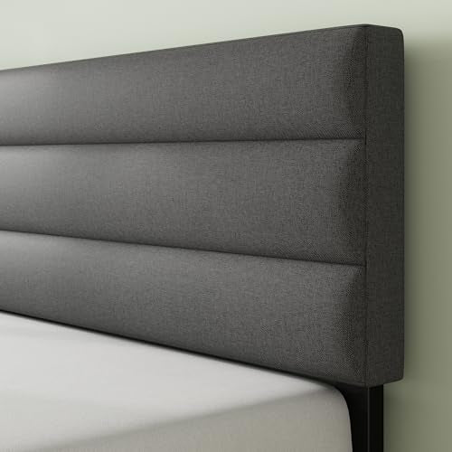 Zinus King Piper Upholstered Platform Bed with Horizontal Paneled Headboard, Wooden Slat Support, No Box Spring Needed, Easy Assembly, Eco Friendly Packaging, Dark Grey Zinus