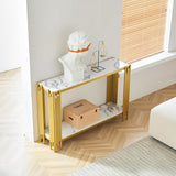 Goderfuu 48.8" White Faux Marble Console Table for Living Room, 2-Tier Rectangular Marble Sofa Table with Gold Metal Frame, Mid Century Modern Console Table Hallway Entryway Table, Gold Console Table Goderfuu