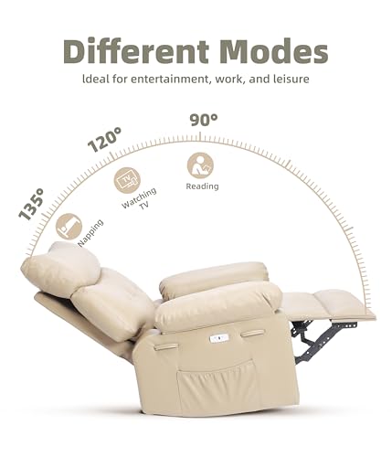 Swivel Rocker Recliner Chair, Massage Recliner Chair with Heat, 360° Swivel PU Leather Manual Recliner for Adults, Long Sitting Fatigue Relief and Shoulder Neck Relaxation, Beige BouPower