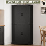 IRONCK Corner Cabinet, 72" Kitchen Pantry Cabinet, 6-Tier Freestanding Farmhouse Pantry with 2 Adjustable Shelves, 240°Swivel Doors, 2 Doors Storage, Spacious Hutch for Kitchen, Living Room, Black IRONCK