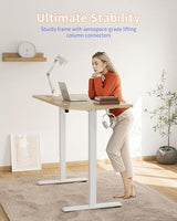 YIHAYO Electric Standing Desk, 48 x 24 Inches Stand Up Desk with Splice Board, Adjustable Height Desk, Computer Desk for Home Office, White Frame/Natural Top YIHAYO