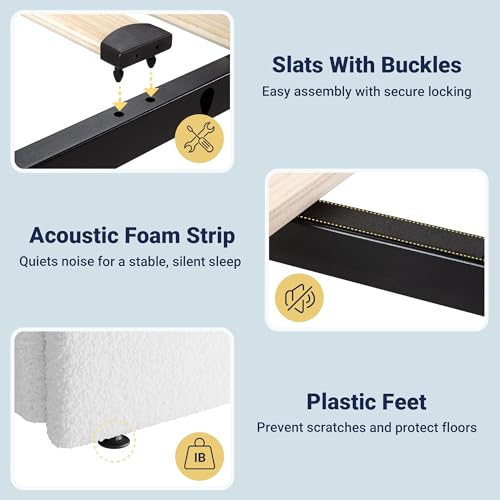 Allewie Full Size Bed Frame with 4 Oversized Storage Drawers, Soft Teddy Fabric, Boucle Upholstered Platform Bed, Wooden Slats Support, Noise-Free, No Box Spring Needed, Easy Assembly, White Allewie