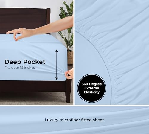 Royale Linens Fitted Sheet Twin - Ultra Soft 1800 Brushed Microfiber - Hotel Luxury Bottom Sheets - Wrinkle Free & Fade Resistant - Deep Pocket Fitted Sheet Only (Twin, Lake Blue) ROYALE LINENS