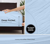 Royale Linens Fitted Sheet Twin - Ultra Soft 1800 Brushed Microfiber - Hotel Luxury Bottom Sheets - Wrinkle Free & Fade Resistant - Deep Pocket Fitted Sheet Only (Twin, Lake Blue) ROYALE LINENS
