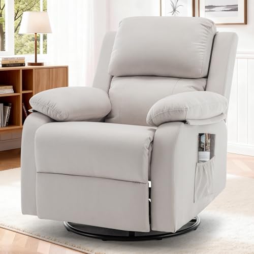 Korser Recliner Chair, 360 Swivel Rocker Chair for Adults, Small Rocking Recliner for Small Spaces, Upholstered Fabric Glider Recliner Nursery (Swivel Rocker Recliner, Off White)