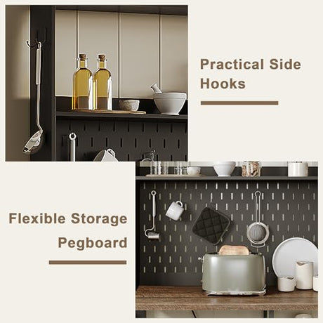 ChooChoo Pantry Cabinet with Charging Station, Kitchen Storage Cabinet with Microwave Stand, Farmhouse Kitchen Hutch with Storage for Living Room， Dining Room, Black & Espresso ChooChoo