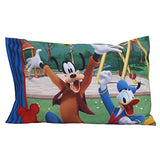 Disney Mickey's Big Adventure Blue, Red, Yellow & Green 4Piece Toddler Bed Set - Comforter, Fitted Bottom Sheet, Flat Top Sheet, Reversible Pillowcase, Blue, Red, Yellow, Green Disney