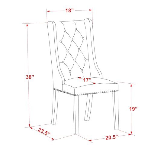 Luxe by East West Furniture LEFO9-AWA-18-9-Piece Kitchen Table Set Includes a Breakfast Table and 8 Brown Linen Fabric Parson Chairs with Button Tufted Chair Back - Antique Walnut Finish. Luxe by East West Furniture