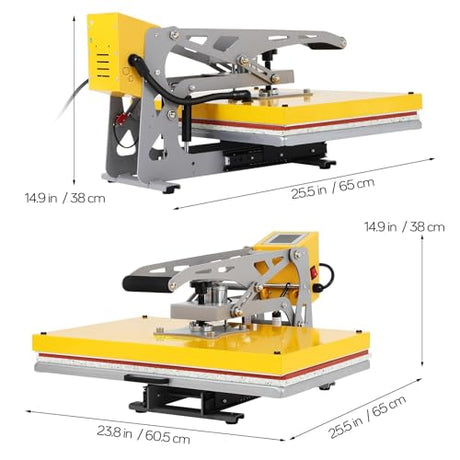 Semi-Auto Heat Press Machine:16x24 Heat Press Machine Slide Out - Digital Control 110v 2000w High-Pressure Sublimation Transfer Machine, for T-Shirts, Bags, Cushion, Yellow ZHVNFLOU
