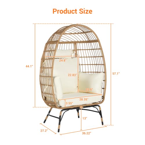 LUMISOL Wicker Egg Chair, Patio Rattan Swivel Chair Rocker Patio Chair, Oversized Indoor Outdoor Lounger for Patio Backyard Balcony w/ 5 Cushions, Egg Chair with Stand, Beige LUMISOL