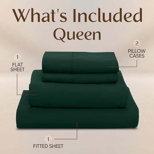 Utopia Bedding Queen Size Sheet Set – 4 Piece Bed Sheets, Soft and Breathable Microfiber, Includes 1 Fitted Sheet, 1 Flat Sheet and 2 Pillowcases – Oeko-Tex - (Emerald Green) Utopia Bedding