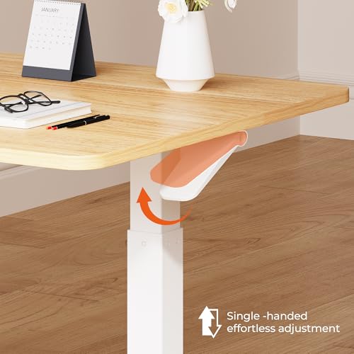 FitStand Pneumatic Standing Desk, 31.5" x 19.7" One-Piece Adjustable Height Home Office Desk, Rolling Computer Workstation with Hooks & Cup Holder,2 Rear-Mounted Hidden Casters, Maple FitStand