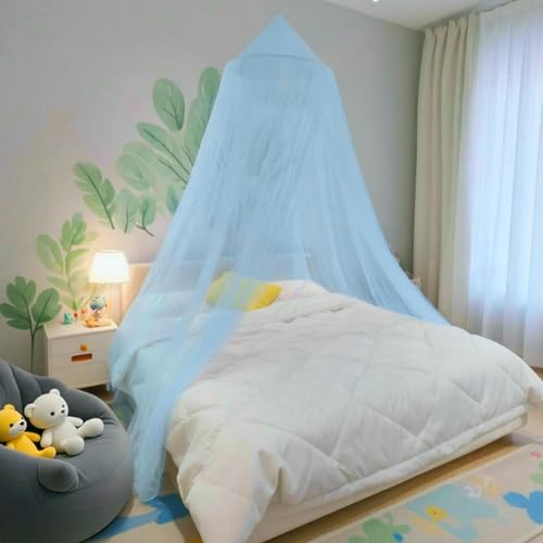 Eimilaly Bed Canopy Mosquito Net, Bed Canopy for Girls Room Decor - Insect Protection Hanging Canopy for Adults, Babies, Outdoor Camping, Blue/Single Door Eimilaly