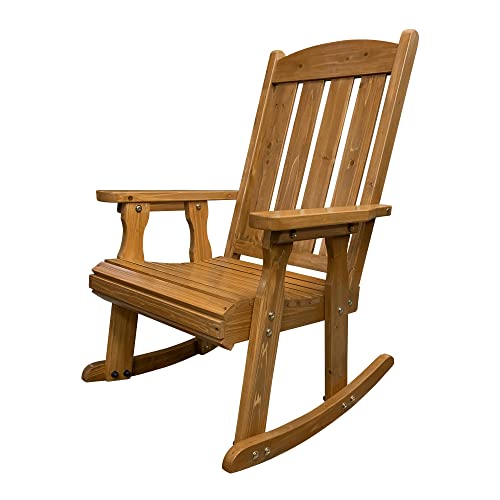 Wooden Rocking Chair with Comfortable Backrest Inclination, High Backrest and Deep Contoured Seat, Solid Fir Wood, Heavy Duty 600 LBS, for Both Outdoor and Indoor, Backyard, Porch and Patio - WoodArtSupply