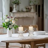 Candle Holder for Pillar Candle Set of 2, Farmhouse Wood Candle Holder, Rustic Wooden Candle Stand, Vintage Small Wooden Candlestick Holders for Living Room, Table Centerpiece, Rustic White CEDARLUX