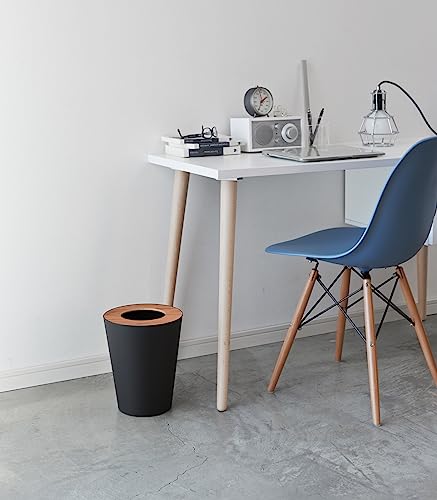 Yamazaki Home Trash Can - Small Modern Home Wastebasket for Bathroom Kitchen office Steel + Wood One Size Walnut YAMAZAKI