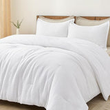 PHF Ultra Soft Waffle Weave Comforter Set King Size, 3 Pieces Lightweight Breathable Comfy Bedding Set, Comfy Textured 1 Comforter with 2 Pillow Shams, White PHF