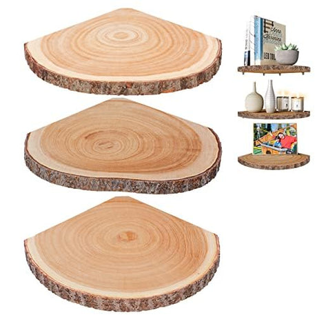 Rustic 3-Piece Wood Corner Floating Shelves for Stylish Home Decor and Storage ShineZoom