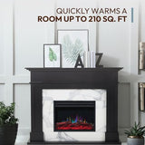 Cambridge Sofia 53-in. Freestanding Fireplace Mantel in Black with White Marble Inlay and Log Display, Electric Heater Insert with Color Changing Flames for Living Room, Bedroom CAMBRIDGE