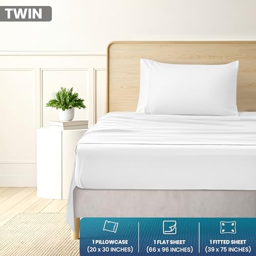 Utopia Bedding Twin Sheets Set - Brushed Microfiber - Soft Bed Sheets for Twin Size Bed Set - Includes 1 Fitted, 1 Flat, & 1 Pillow Case - Deep Pocket (White) Utopia Bedding