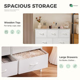 Dresser for Bedroom with 7 Drawers, Anti-Tip Wide Fabric Chests Storage Organizer Tower Furniture, TV Stand for TV up to 45 inch with Wooden Top Metal Frame for Clothes, Living Room, Hallway, Entryway Atilioo