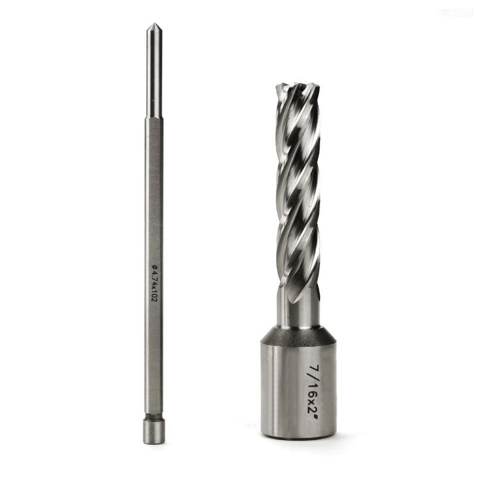 OSCARBIDE 7/16"X2"HSS Annular Cutter 7/16 inch Cutting Diameter 2 Depth of Cut,3/4 inch Weldon Shank 2 Flat Mag Drill Bit with Pilot Pin for Magnetic Drill Press,1 Piece - WoodArtSupply