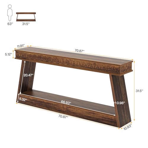 Tribesigns 70.9 Inch Long Console Table for Entryway, 2-Tier Farmhouse Entryway Table with Storage, Narrow Sofa Table Behind The Couch, Wood Accent Table for Hallway, Living Room, Foyer, Dark Brown Tribesigns
