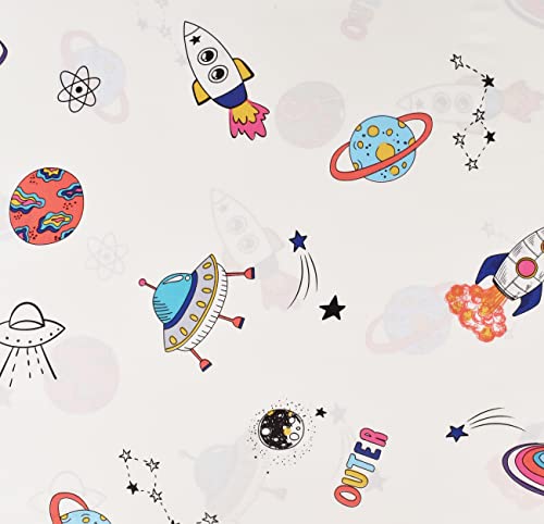 J-pinno Outer Space Planet Rocket Travel Adorable Twin 100% Cotton 3 Pieces Sheet Set for Kids Girls Children Flat Sheet + Fitted Sheet + Pillowcase Bedding Decoration Gift Set J-pinno