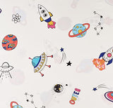 J-pinno Outer Space Planet Rocket Travel Adorable Twin 100% Cotton 3 Pieces Sheet Set for Kids Girls Children Flat Sheet + Fitted Sheet + Pillowcase Bedding Decoration Gift Set J-pinno