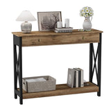 Treocho Console Table with Drawer and Storage Shelves, Foyer Sofa Table Narrow for Entryway, Living Room, Hallway Rustic Oak & Black Treocho