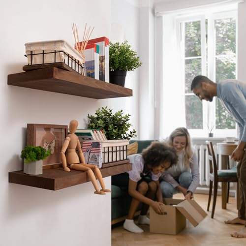 BAOBAB WORKSHOP Wood Floating Shelves Set of 2 - Rustic Shelf 24 inch - Floating Shelf for Wall Mounted - Wide Wooden Wall Shelves for Living Room Bedroom Kitchen Bathroom - Walnut - 24D x 6. - WoodArtSupply