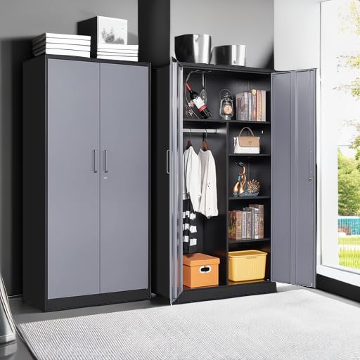 Letaya Metal Storage Cabinet,72'' Employee Lockers Steel Wardrobe with Lock Door for Office,Home,School,Gym,Fire Department,Hotel(72“-Black&Gray) Letaya