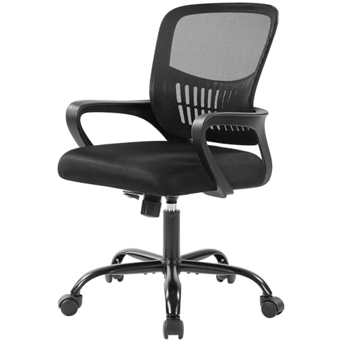 Sweetcrispy Home Office Managerial Executive Chair, Ergonomic Mesh Adjustable Swivel Mid-Back Computer Desk Chair with Comfortable Lumbar Support, Comfy Arms for Bedroom,Study Sweetcrispy