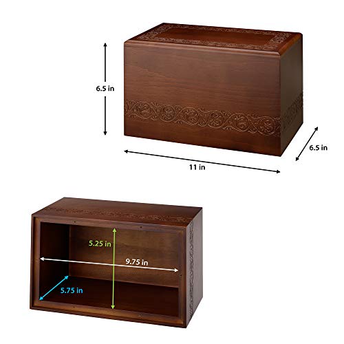 Lillian Rose Wooden Engraved Cremation Box Burial Urn, 294 cu inch, Brown - WoodArtSupply