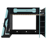 KLMM Modern Full Size Wood Gaming Loft Bed with Desk and Charging Station, Multi-Storage Shelves and LED,for Kids Teens Adults Bedroom Use (Cloud Blue#RGB, Full) KLMM