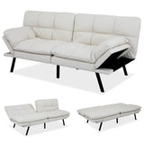 MUUEGM 71-Inch Convertible Futon Sofa Bed with Adjustable Backrest & Removable Armrests, Foldable Sleeper Loveseat for Small Space Living Room, Studio Apartment, Home Office，White MUUEGM