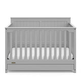 Graco Hadley 5-in-1 Convertible Crib with Drawer (Pebble Gray) – GREENGUARD Gold Certified, Crib with Drawer Combo, Full-Size Nursery Storage Drawer, Converts to Toddler Bed, Daybed Graco