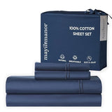 MAYIL MANOR 100% Natural Cotton Bed Sheets | 500 TC Single-Ply Sateen Weave King Size Sheets Set | Breathable & Hypoallergenic Solid 4-Piece Bedding with Deep Pocket Fitted, Flat, Pillowcase|Navy Blue Mayil Manor