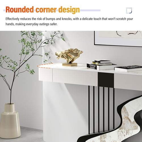 Modern Entryway Table with Drawers, Compact Console Table with Sintered Stone Top, Hallway Sofa Tables Harp-Shaped Wrought Iron Frame, Easy Assembly for Living Room, Entrance(Green+Gold,47.2in) HDZNDH