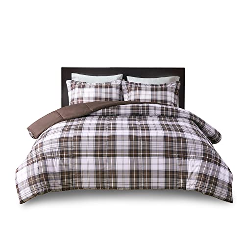 Madison Park Essentials Parkston Plaid Comforter, Matching Sham, 3M Scotchguard Stain Release Cover, Hypoallergenic All Season Bedding-Set, Twin/ Twin XL, Brown, 2 Piece Madison Park