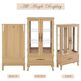 KavlSean 52" H Lighted Display Cabinet, Curio Display Case with 3-Tier Adjustable Shelves, Curio Cabinet with Tempered Glass Doors and Light Bulb, Rack for Living Room Storage (Light Oak) KavlSean