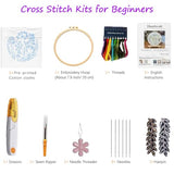 CHIYOSING Embroidery Kit for Beginners Adults, 3 Floral Pattern to Learn Over 30 Different Stitches,Includes Step-By-Step Instructions,Sharp Scissors and 2 Exquisite Hairpins and Multiple Accessories